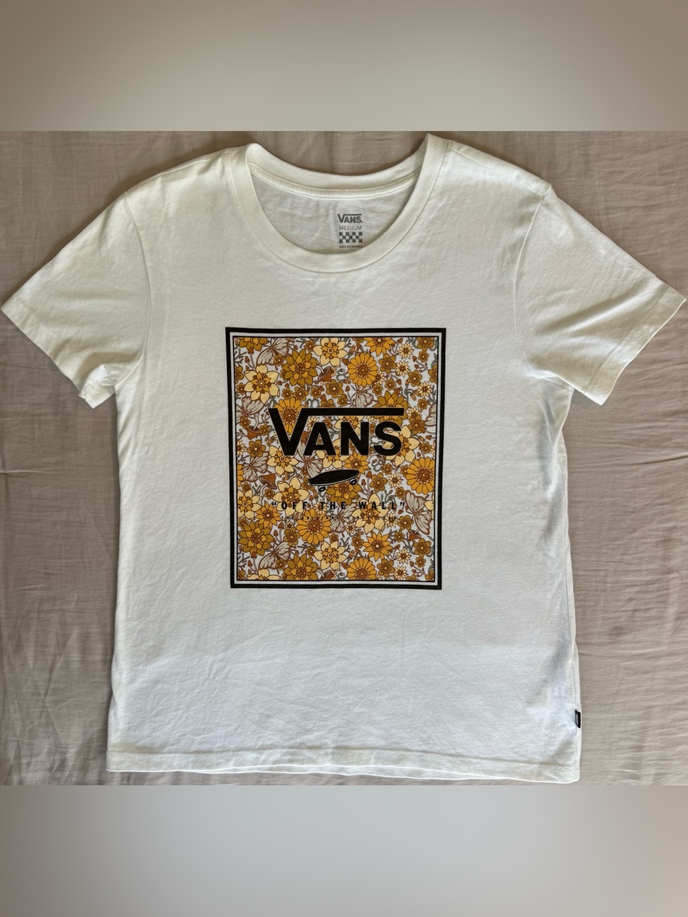 Vans Retro Floral Box Logo Graphic Tee White Medium Skate Shirt